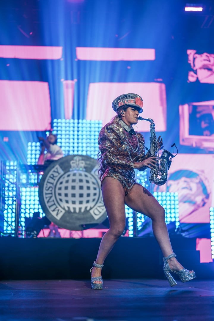 Ellie Sax blue pink LED stage performance