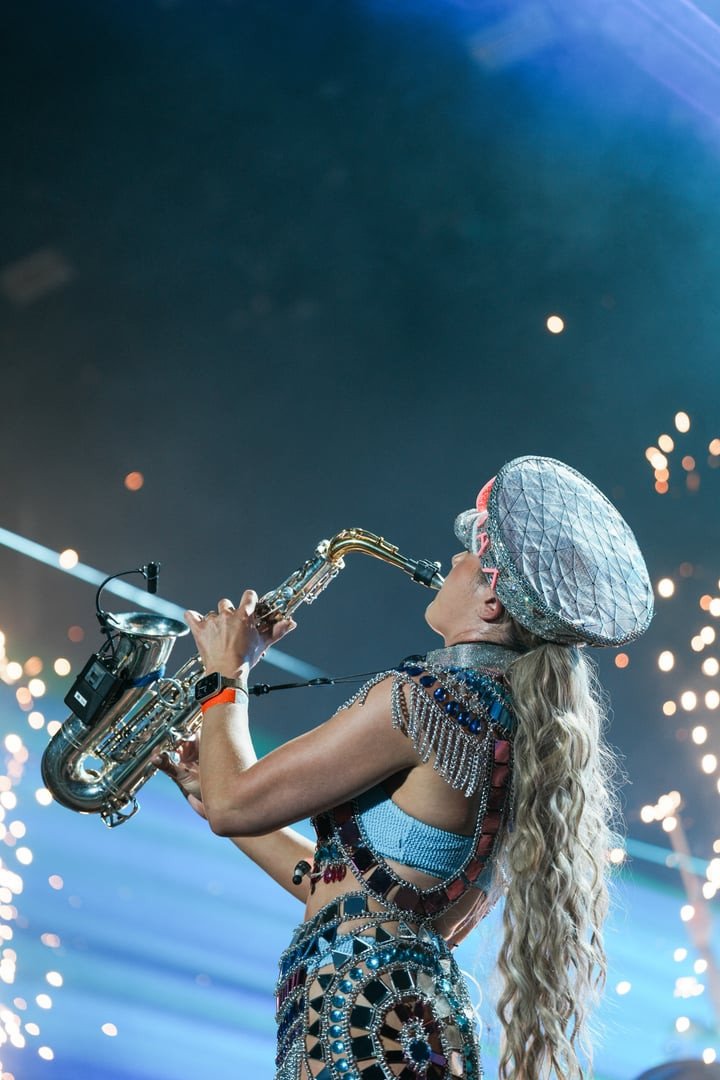 Ellie Sax saxophone closeup with spark effects